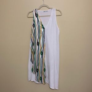 Zara White Tank Dress, Silk Nautical Overlay